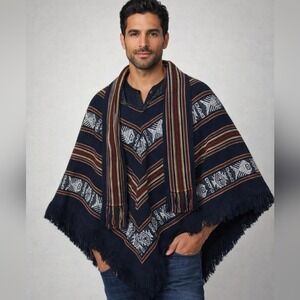 Tejidos Diaz Poncho Scarf Embroidered Wool Ethnic Ecuador Southwest OS Unisex